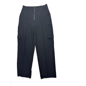 ShineStar Size M Womens Dress Pants Cargo Pockets Exposed Front Zip BLack